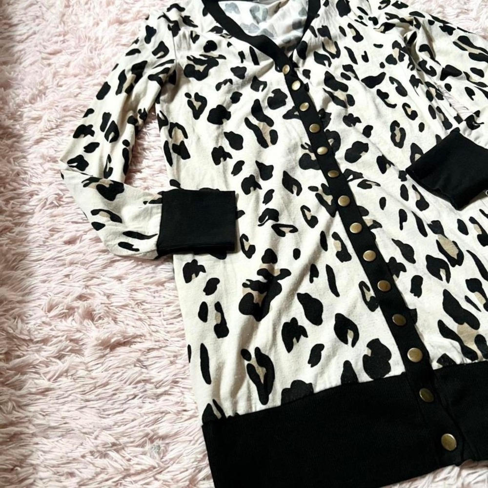 Leopard‎ Animal Print Edgy Rustic Tunic Length Snap Cardigan Womens S Southern - Picture 3 of 5
